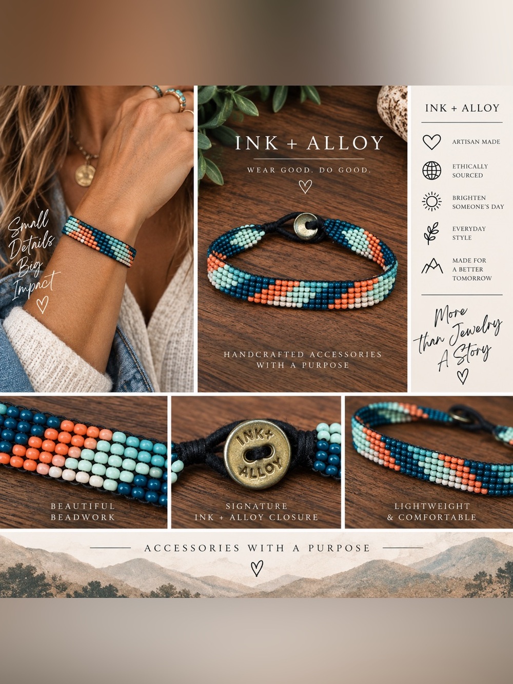 NK + ALLOY Beaded Bracelet – Teal Coral Mint Geometric Boho